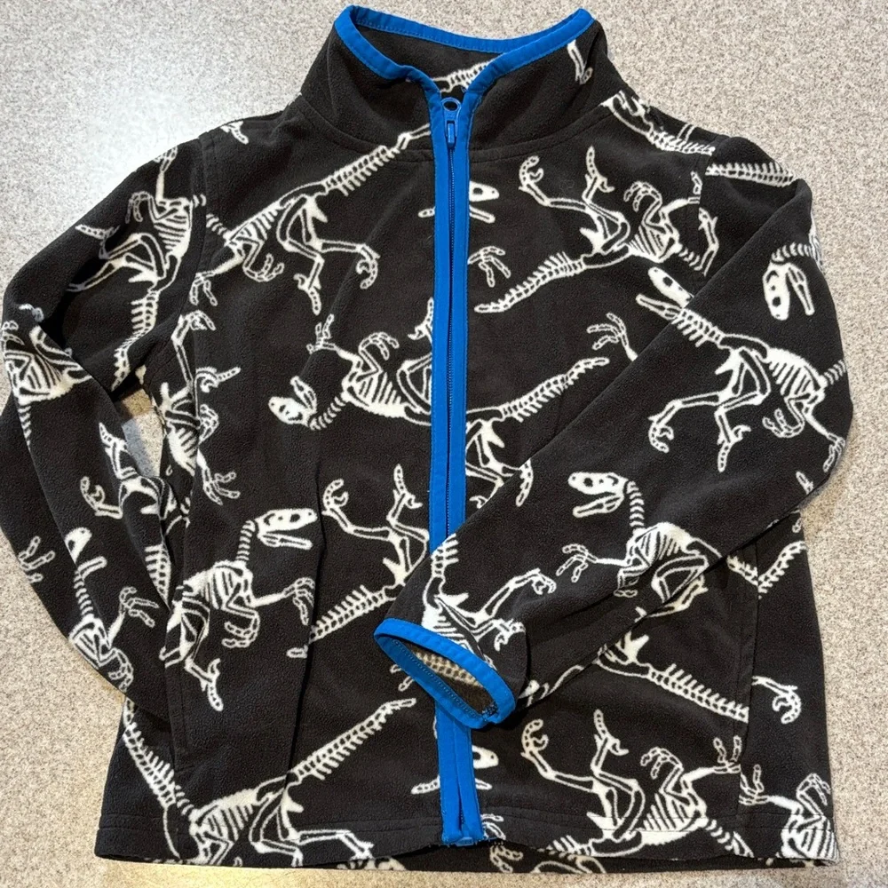 OshKosh B'gosh Dino Skeleton Fleece Zip Jacket Blue Trim Boys Size 5